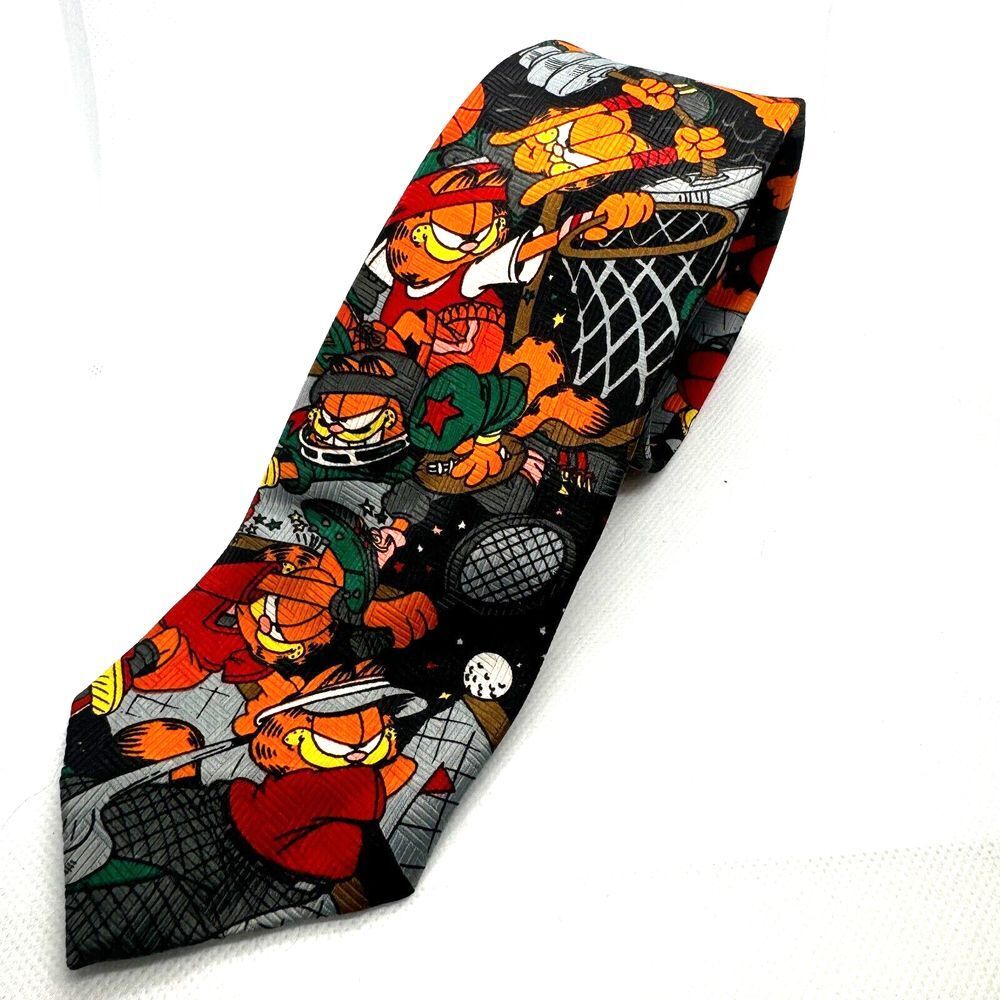 Novel Ties Garfield Tie Men's Black Orange Cartoon Novelty Necktie